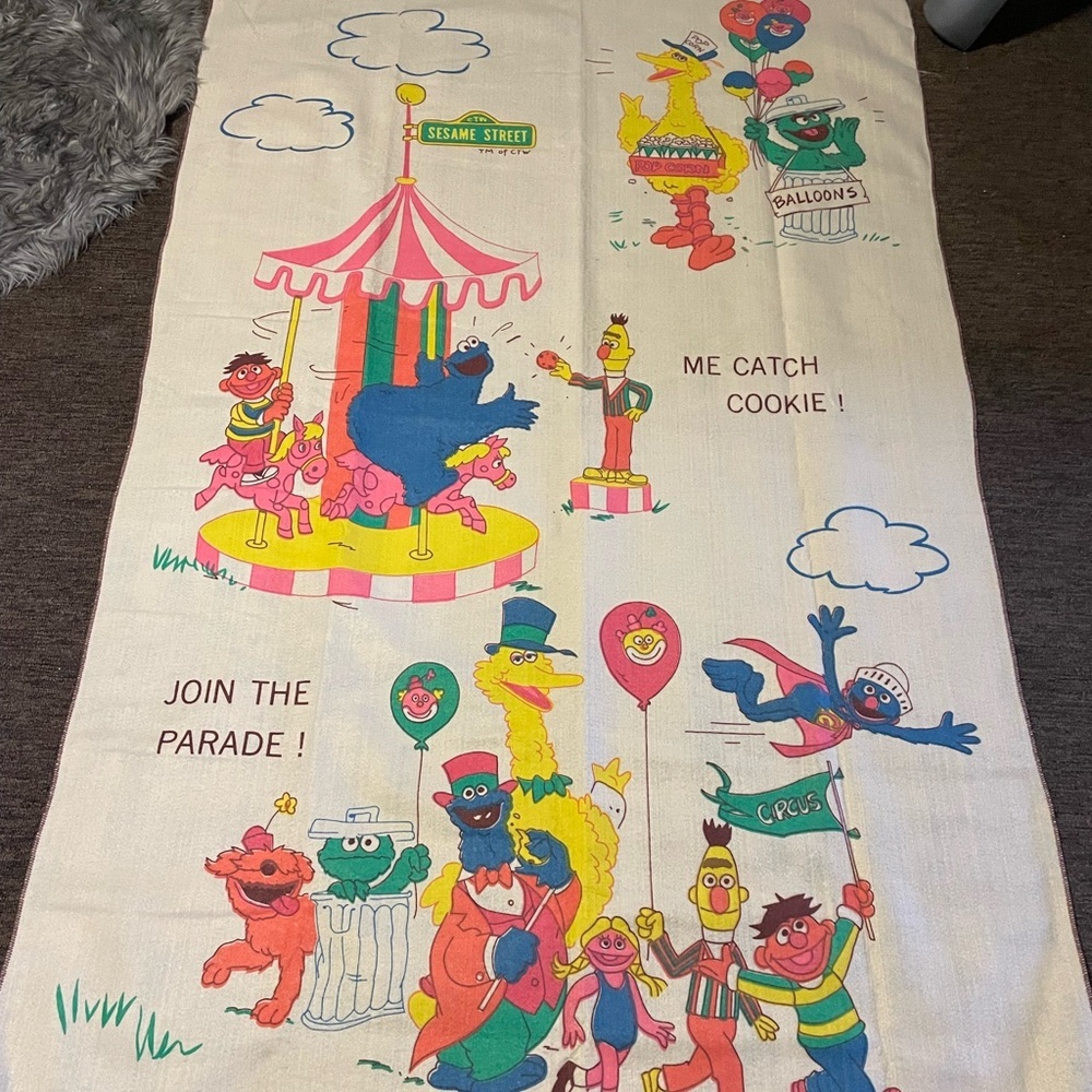 Vintage Colourful Sesame Street Character Tapestry Blanket